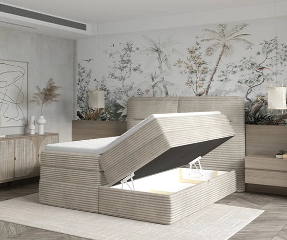 HUDSON – Lit Coffre Box Spring avec Matelas Bonnell