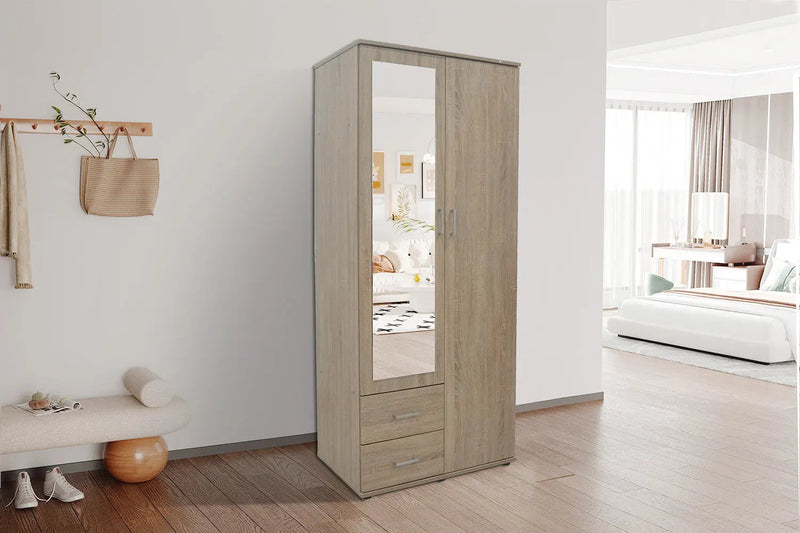 MARC – Armoire chêne sonoma 2 portes avec miroir – 80 cm