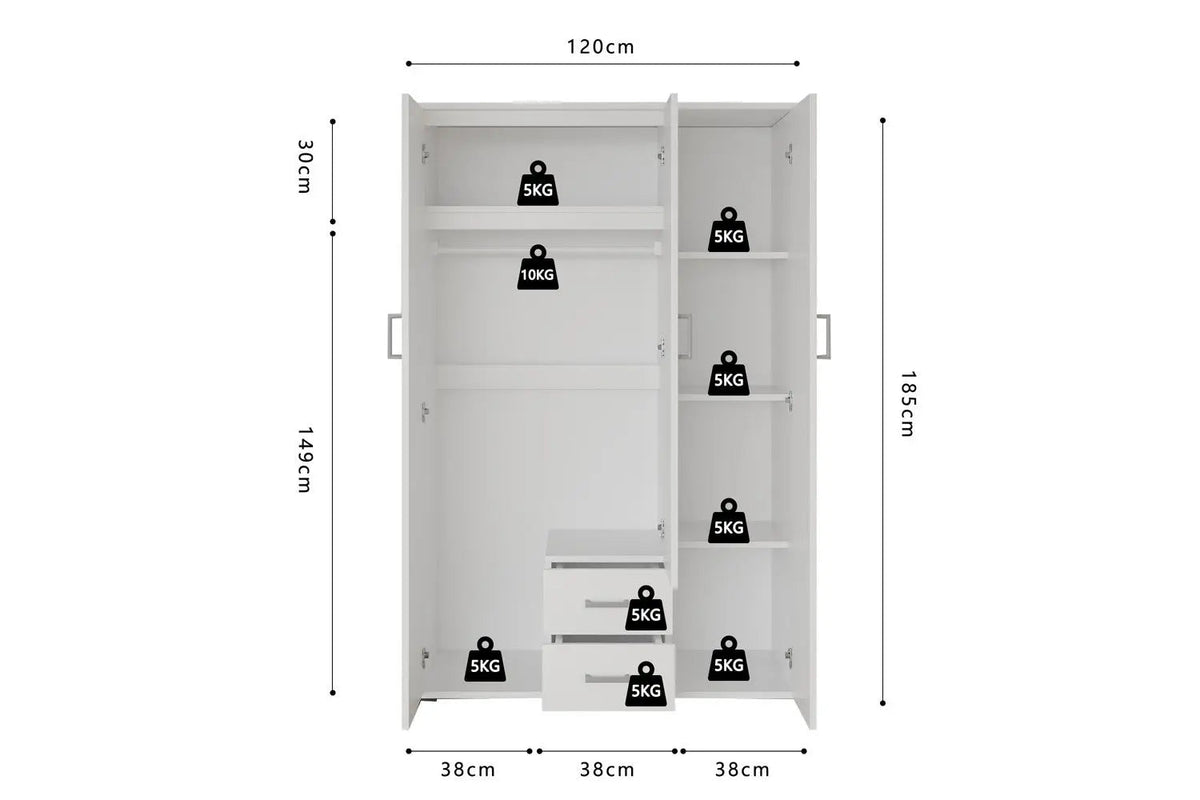 Armoire 3 portes avec miroir MARCO - 120 cm