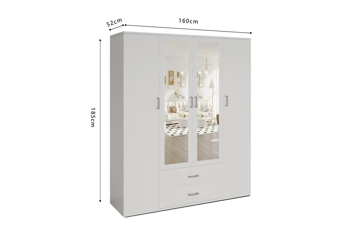 Armoire 4 portes avec 2 miroirs MARCO - 160 cm