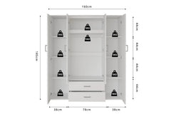 Armoire 4 portes avec 2 miroirs MARCO - 160 cm