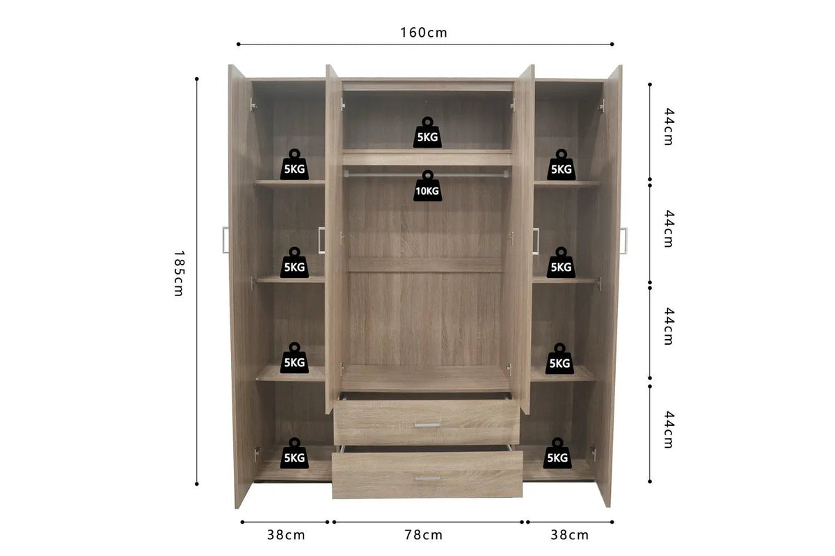 Armoire 4 portes avec 2 miroirs MARCO - 160 cm