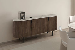 Buffet 200 cm Décor Chêne et Plateau Pierre Frittée VEKO - 200 x 45 cm