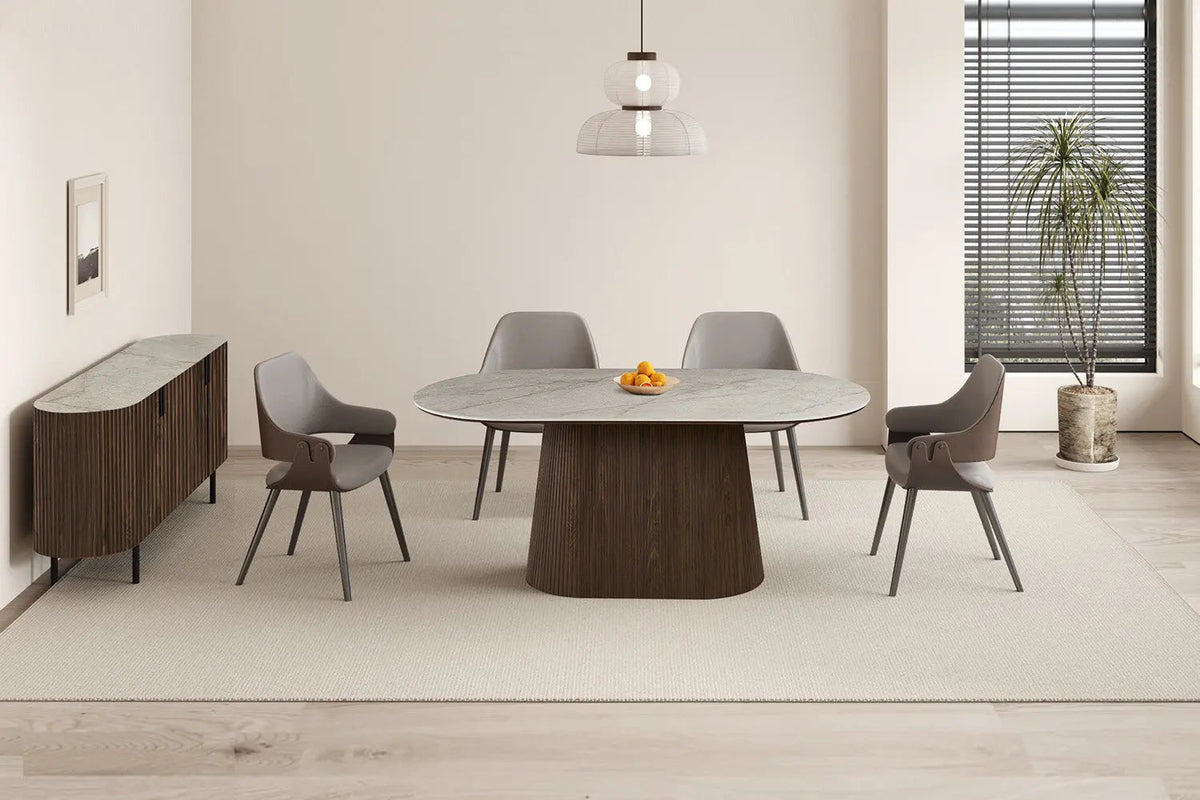 Buffet 200 cm Décor Chêne et Plateau Pierre Frittée VEKO - 200 x 45 cm