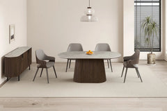 Buffet 200 cm Décor Chêne et Plateau Pierre Frittée VEKO - 200 x 45 cm