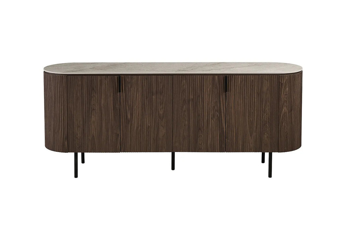 Buffet 200 cm Décor Chêne et Plateau Pierre Frittée VEKO - 200 x 45 cm