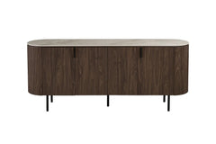 Buffet 200 cm Décor Chêne et Plateau Pierre Frittée VEKO - 200 x 45 cm