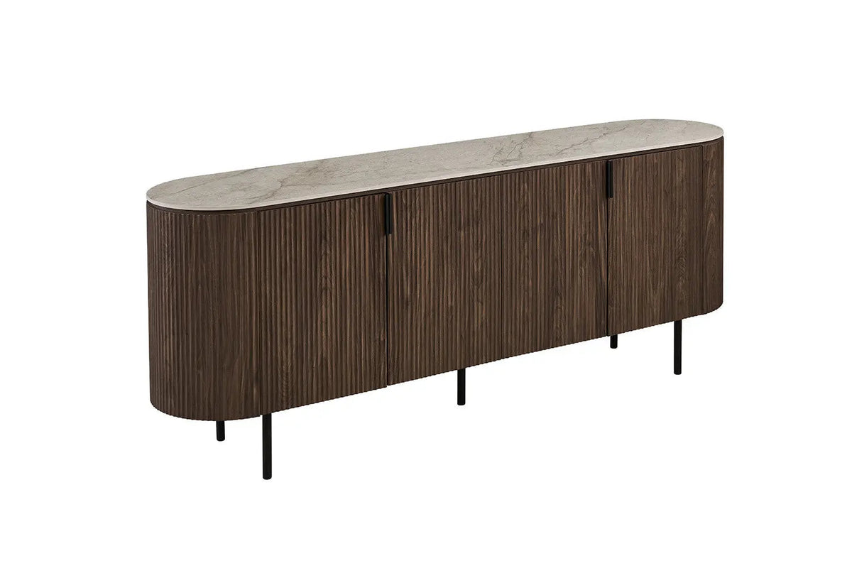 Buffet 200 cm Décor Chêne et Plateau Pierre Frittée VEKO - 200 x 45 cm