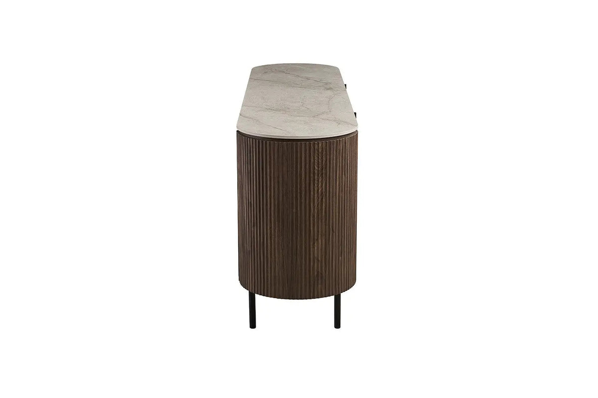 Buffet 200 cm Décor Chêne et Plateau Pierre Frittée VEKO - 200 x 45 cm