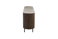 Buffet 200 cm Décor Chêne et Plateau Pierre Frittée VEKO - 200 x 45 cm
