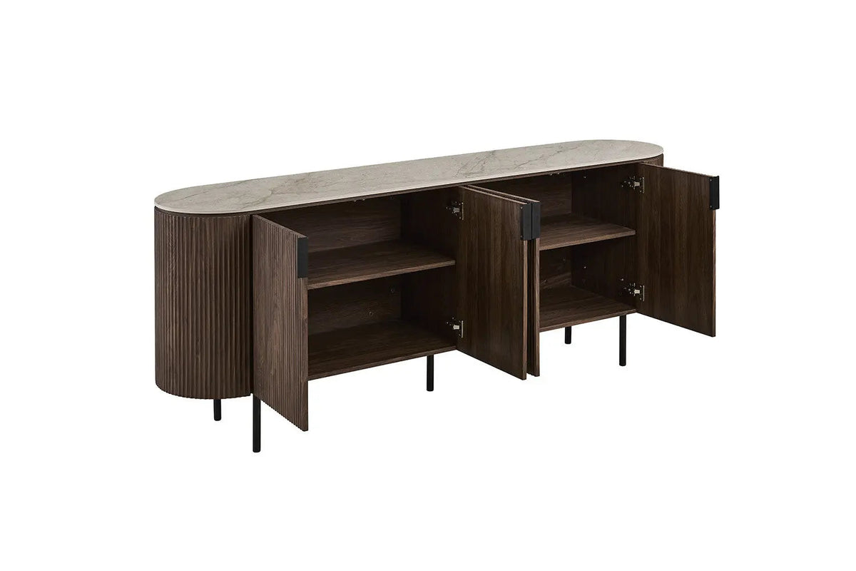 Buffet 200 cm Décor Chêne et Plateau Pierre Frittée VEKO - 200 x 45 cm