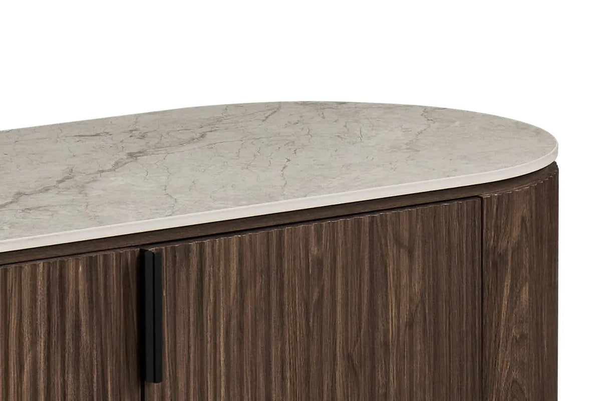 Buffet 200 cm Décor Chêne et Plateau Pierre Frittée VEKO - 200 x 45 cm