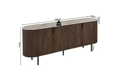 Buffet 200 cm Décor Chêne et Plateau Pierre Frittée VEKO - 200 x 45 cm