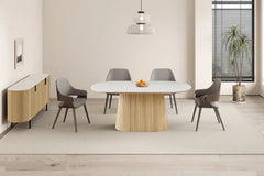 Buffet 200 cm Décor Chêne et Plateau Pierre Frittée VEKO - 200 x 45 cm