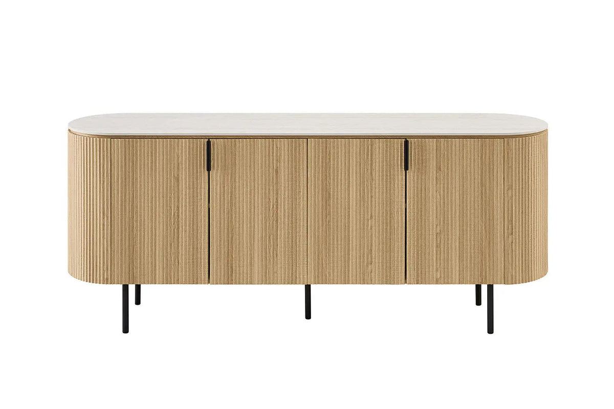 Buffet 200 cm Décor Chêne et Plateau Pierre Frittée VEKO - 200 x 45 cm