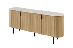 Buffet 200 cm Décor Chêne et Plateau Pierre Frittée VEKO - 200 x 45 cm