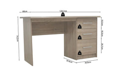 Bureau MATIS 3 tiroirs en MDF - Bureau droit 121 x 60 cm