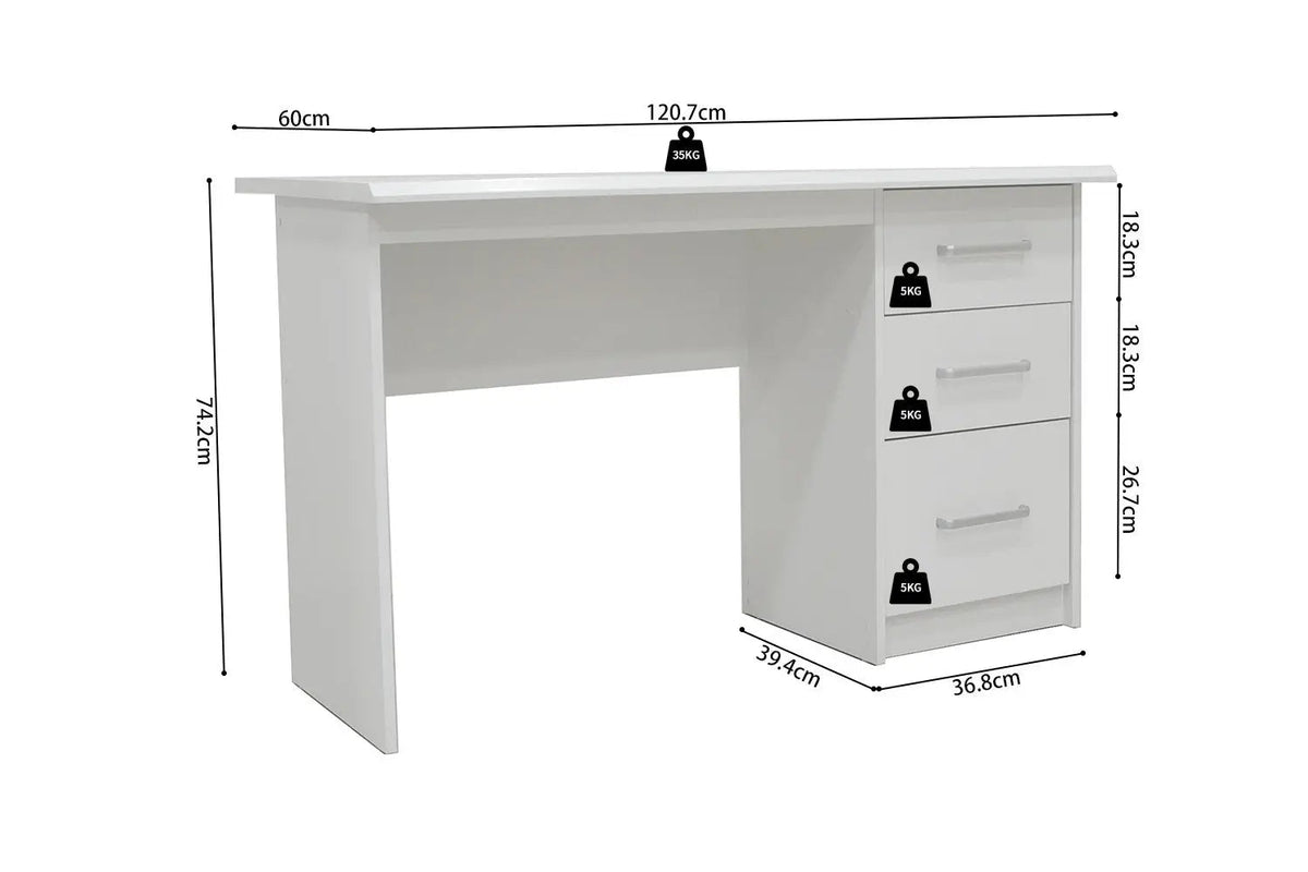 Bureau MATIS 3 tiroirs en MDF - Bureau droit 121 x 60 cm