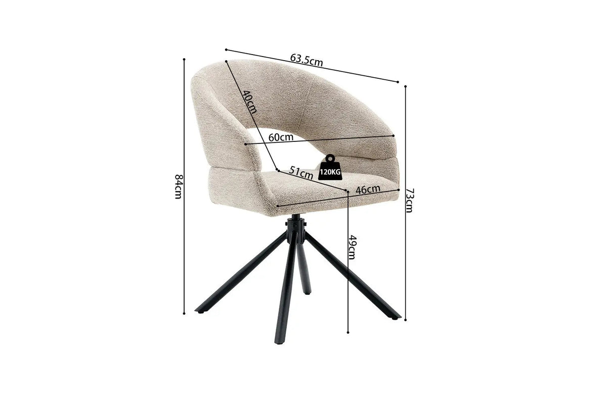 Chaise Pivotante de Salle à Manger AMBERY en Tissu - 60 x 63,5 cm