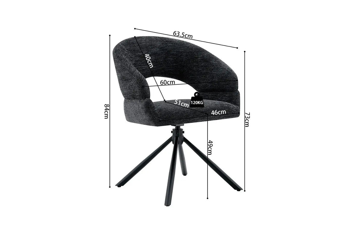 Chaise Pivotante de Salle à Manger AMBERY en Tissu - 60 x 63,5 cm