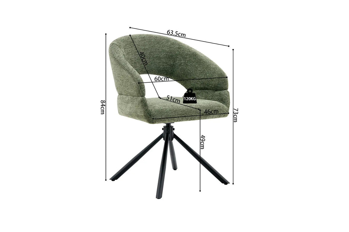 Chaise Pivotante de Salle à Manger AMBERY en Tissu - 60 x 63,5 cm