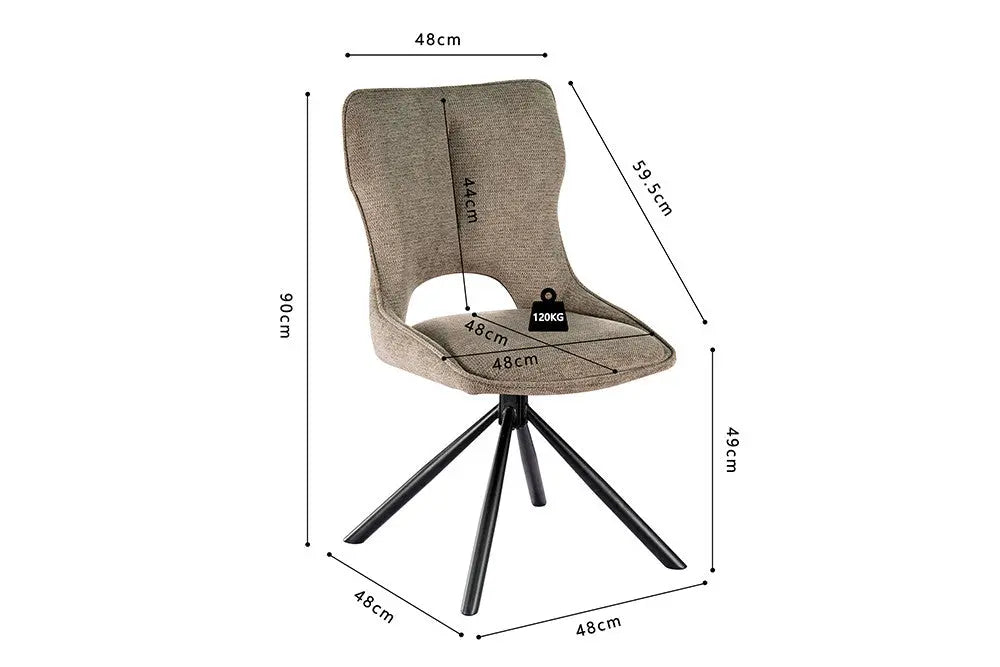 Chaise Pivotante de Salle à Manger MORY en Tissu - 48 x 59.5 cm