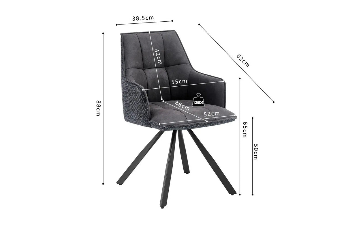 Chaise Pivotante de Salle à Manger SOLEN en Tissu - 55 x 62 cm