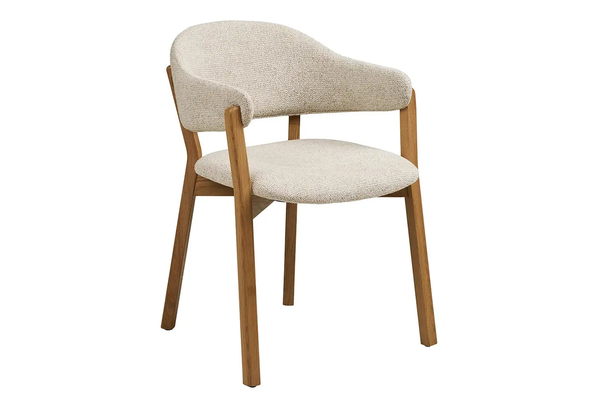 Chaise avec Accoudoirs de Salle à Manger DUNKIRK Effet Bois Chêne Clair et Tissu Écru - 60 x 59 cm