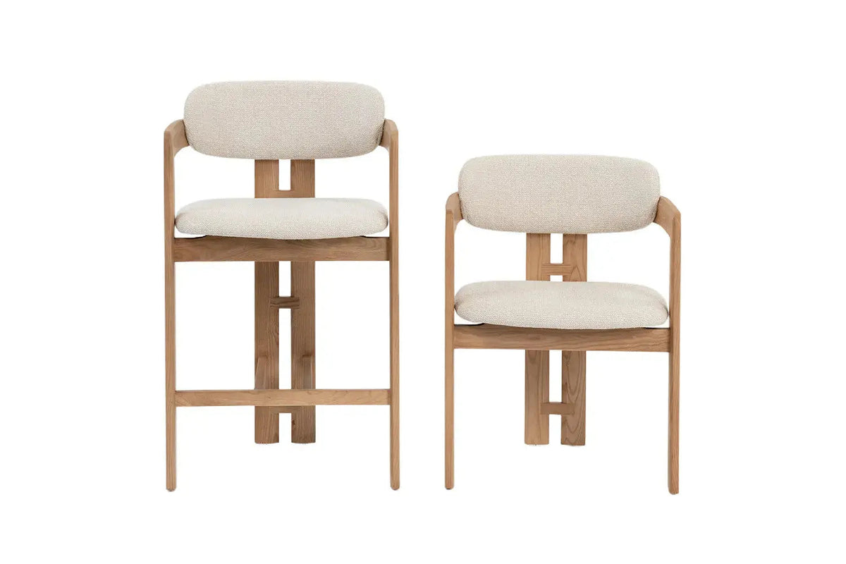 Chaise de Bar KAMELIA Beige en Bois de Frêne - 56 x 52 cm