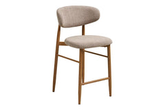 Chaise de Bar LEVANTO Tissu Sable Pieds Effet Bois - 52 x 55 cm