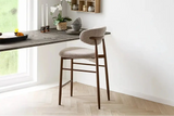 Chaise de Bar LEVANTO Tissu Sable Pieds Effet Bois - 52 x 55 cm