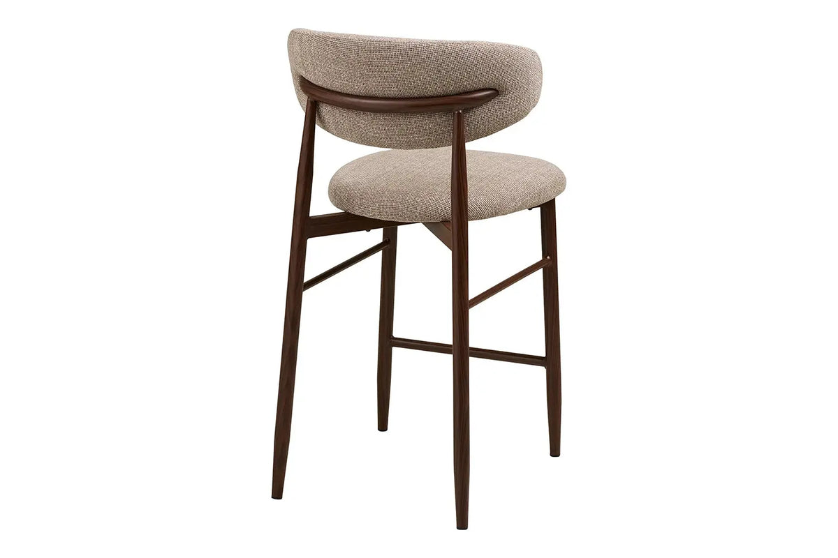 Chaise de Bar LEVANTO Tissu Sable Pieds Effet Bois - 52 x 55 cm