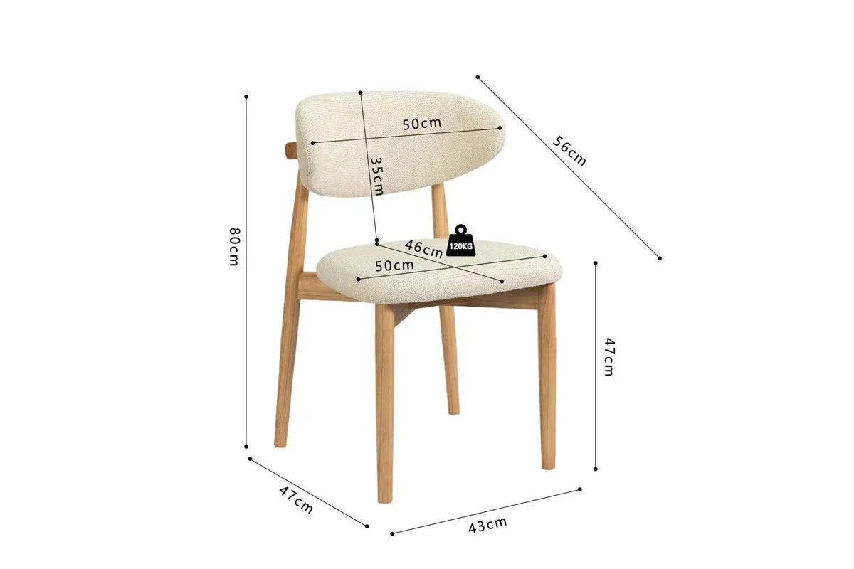 Chaise de Salle à Manger KAYLA en Chêne Massif Beige - 50 x 56 cm