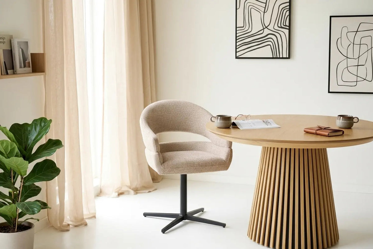 Chaise de Salle à Manger Pivotante avec Pieds Noirs DOVER Sable Chiné - 60 x 58 cm