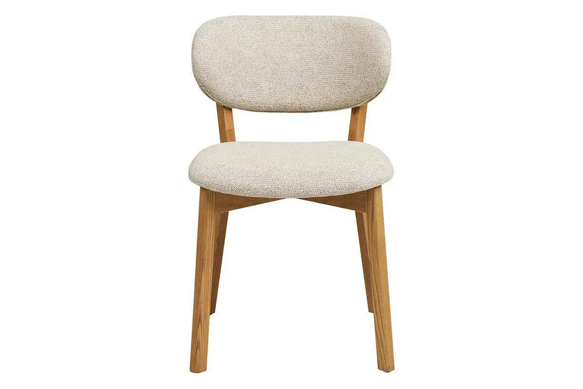 Chaise de salle à manger DUNKIRK Effet Bois Chêne Clair et Tissu Écru - 52 x 59 cm