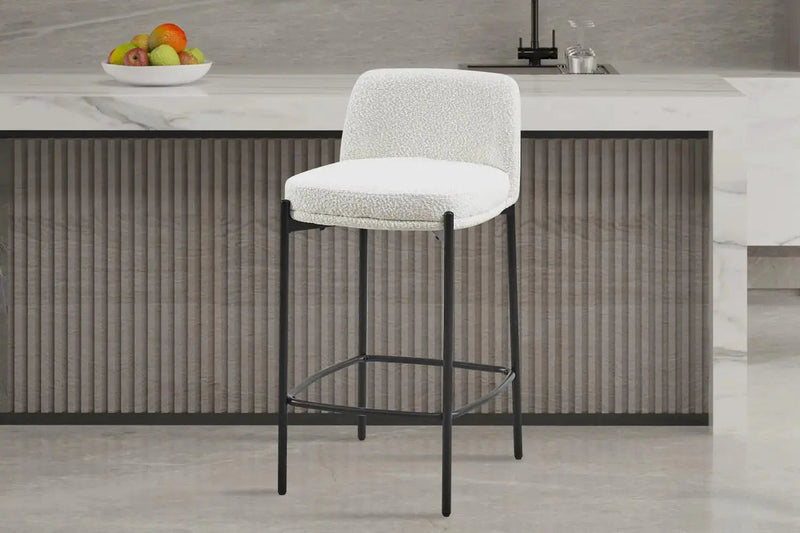 ELLA – Lot de 2 chaises de bar en tissu blanc – 37,5 x 46 cm