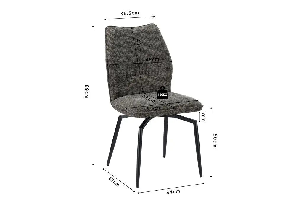 Chaises de Salle à Manger Pivotante LYARA en Tissu - 45,5 x 60 cm