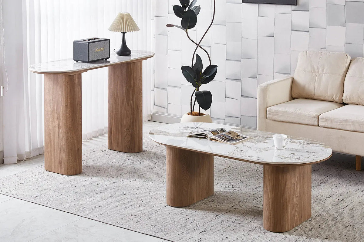 Console AVORA avec Plateau en Pierre Brillante Beige - 120 x 40 cm