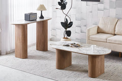 Console AVORA avec Plateau en Pierre Brillante Beige - 120 x 40 cm