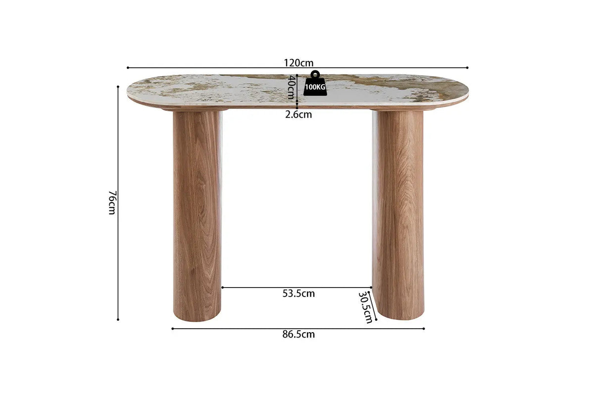 Console AVORA avec Plateau en Pierre Brillante Beige - 120 x 40 cm