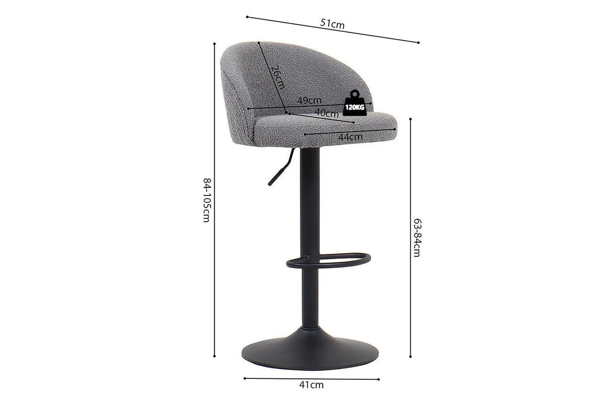Tabourets de Bar AYDA en Tissu Bouclé Gris Clair - 49 x 46 cm