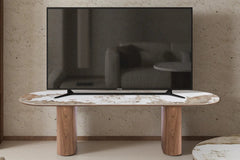 Meuble TV AVORA avec Plateau en Pierre Brillante Beige - 160 x 45 cm
