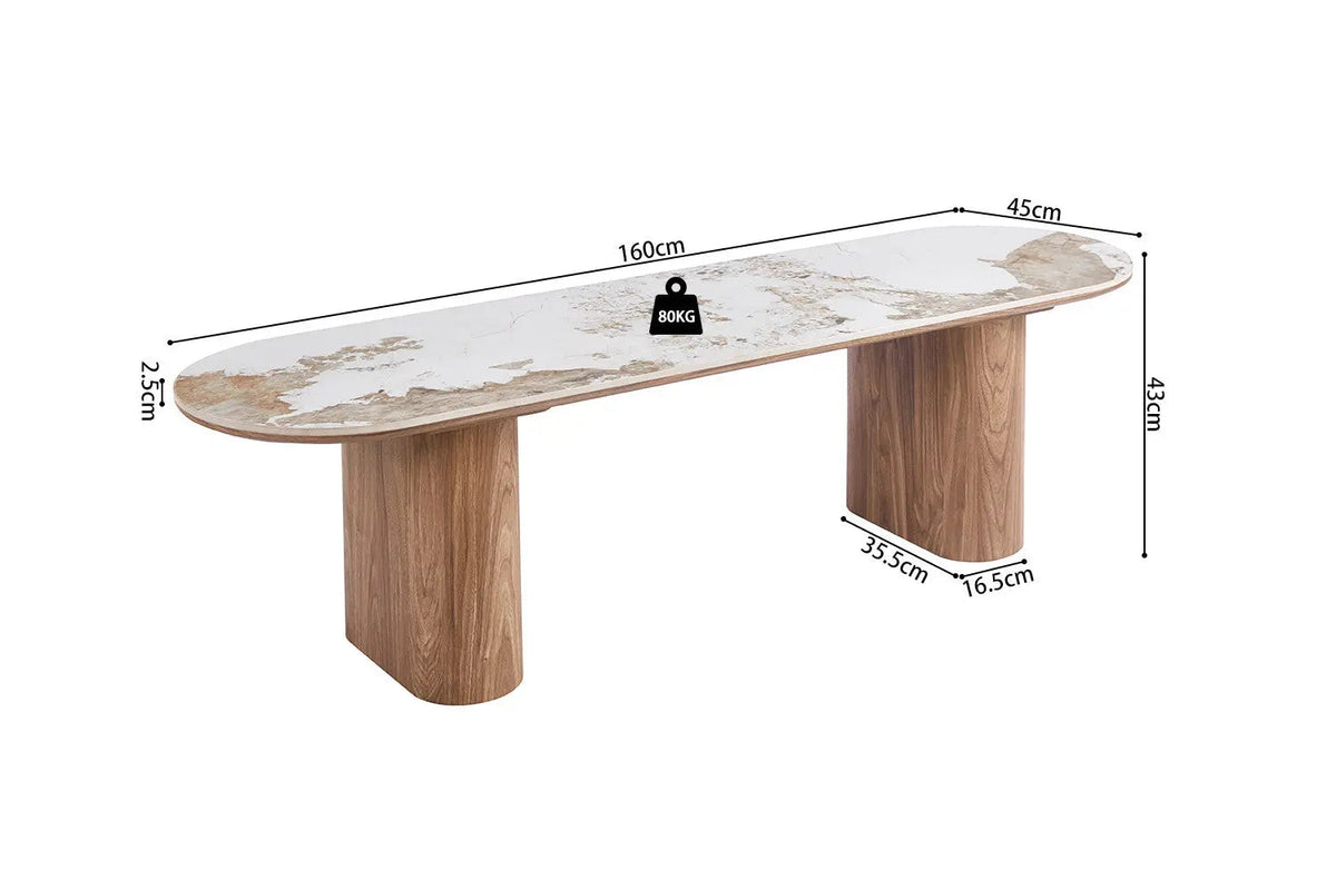 Meuble TV AVORA avec Plateau en Pierre Brillante Beige - 160 x 45 cm