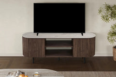 Meuble TV VEKO Décor Chêne et Plateau Pierre Frittée - 160 x 45 cm