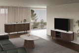 Meuble TV VEKO Décor Chêne et Plateau Pierre Frittée - 160 x 45 cm