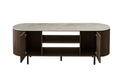 Meuble TV VEKO Décor Chêne et Plateau Pierre Frittée - 160 x 45 cm