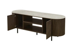 Meuble TV VEKO Décor Chêne et Plateau Pierre Frittée - 160 x 45 cm