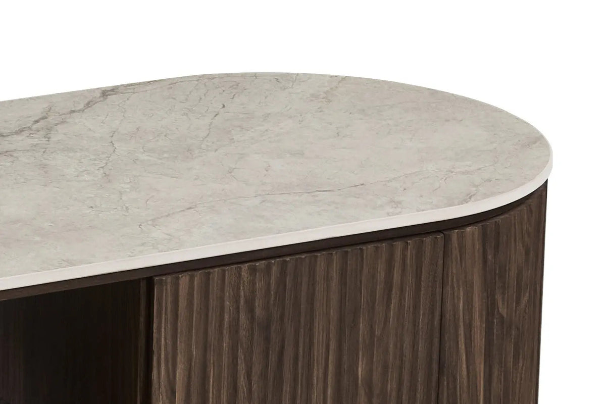 Meuble TV VEKO Décor Chêne et Plateau Pierre Frittée - 160 x 45 cm