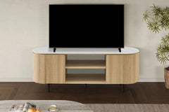 Meuble TV VEKO Décor Chêne et Plateau Pierre Frittée - 160 x 45 cm