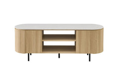 Meuble TV VEKO Décor Chêne et Plateau Pierre Frittée - 160 x 45 cm